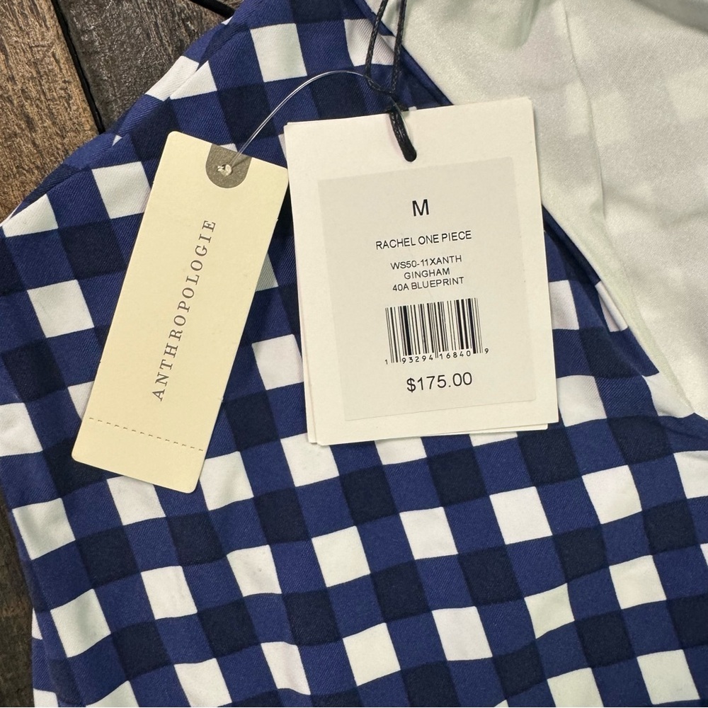 Anthropologie Onia Blue Gingham Print Ginny One Piece Swimsuit. Size M. NWT. - Picture 10 of 10